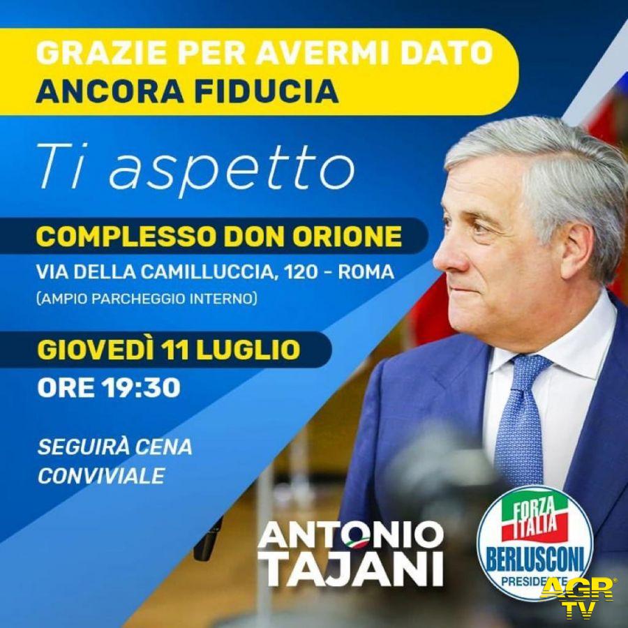 Roma, giovedì 11  luglio l'abbraccio ad Antonio Tajani
