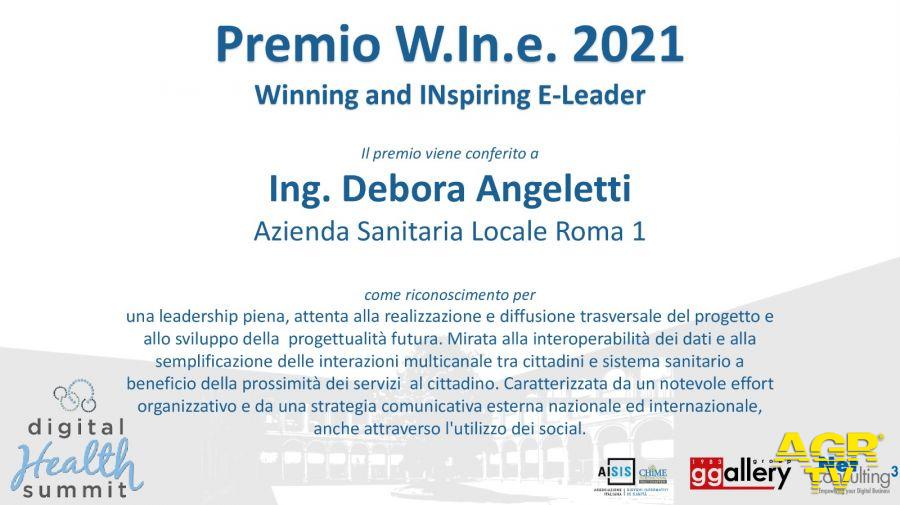 DIGITAL HEALTH SUMMIT 2021, Premio W.In.e 2021 a Debora Angeletti