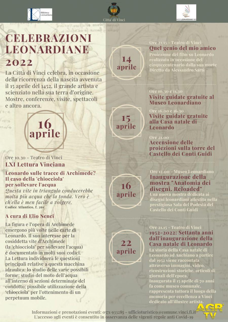 Comune di Vinci Vinci, al via il 14 aprile le Celebrazioni Leonardiane 2022