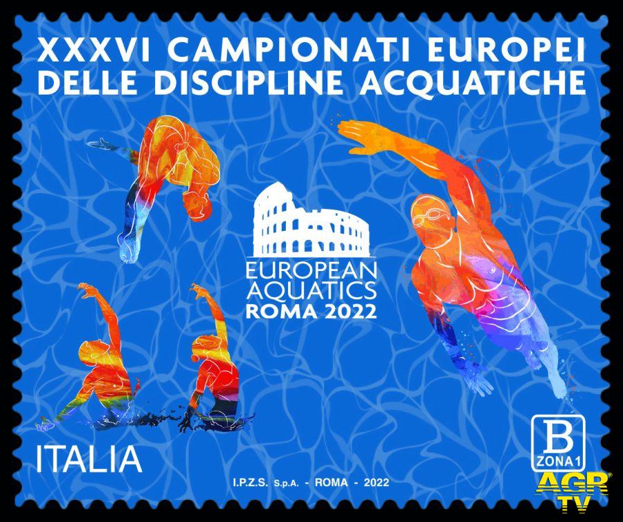 francobollo rievocativo campionati europei nuoto 2022