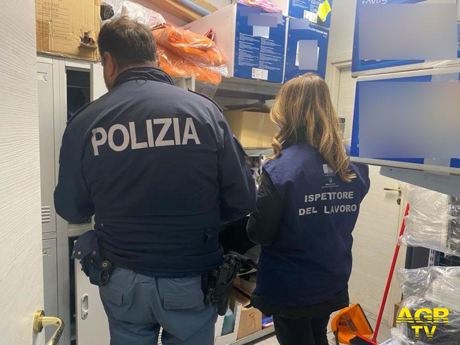 Polizia controlli San Basilio con ispettore del lavoro