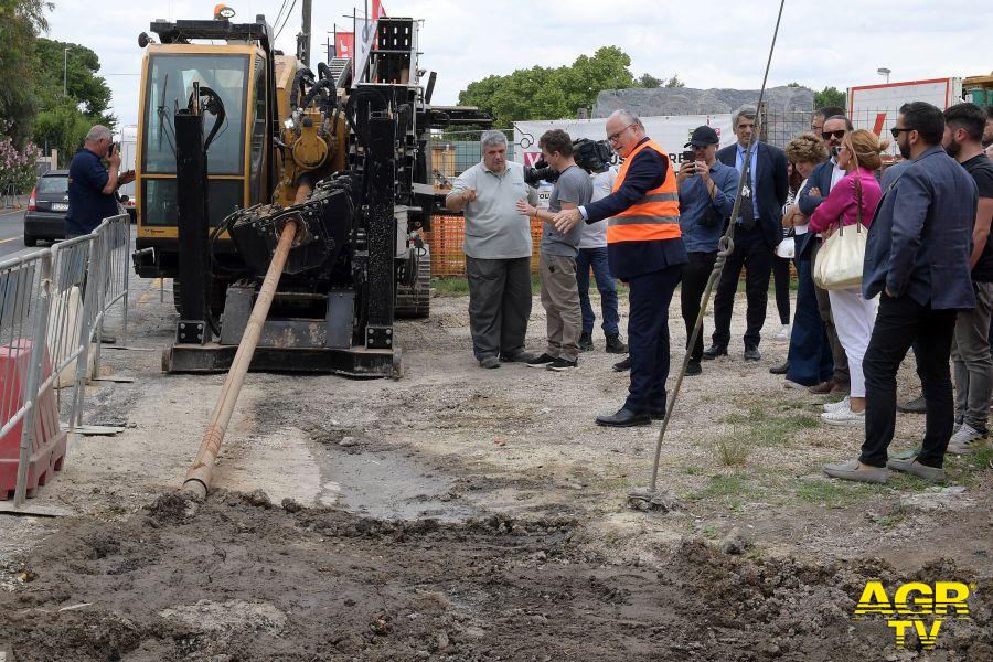 Roma lavori fognatura XV Municipio sopralluogo sindaco Gualtieri