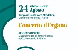 Capranica, stagione concertistica, il 24 agosto Concerto d'Organo