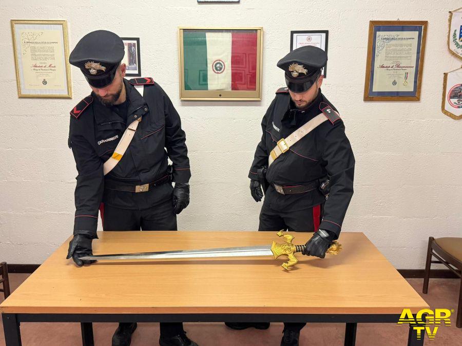 Ciampino, Morena e Castel Gandolfo, controlli dei Carabinieri, sei persone denunciate, sequestrata una katana ed una spada di 87cm