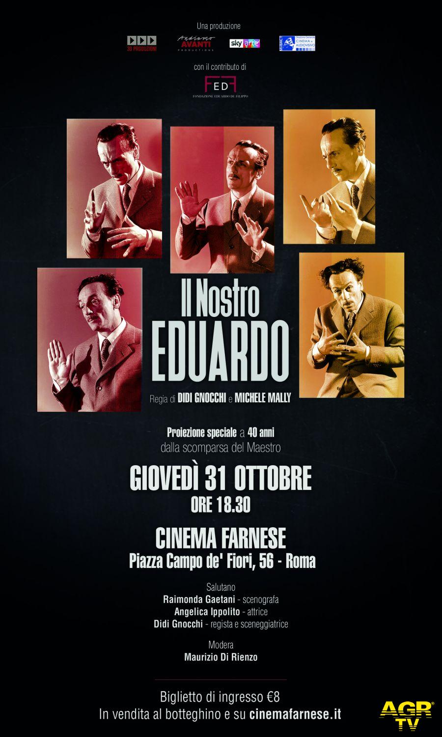 Roma, "Il nostro Eduardo" proiezione speciale al Farnese nel 40° anniversario della scomparsa di Eduardo De Filippo