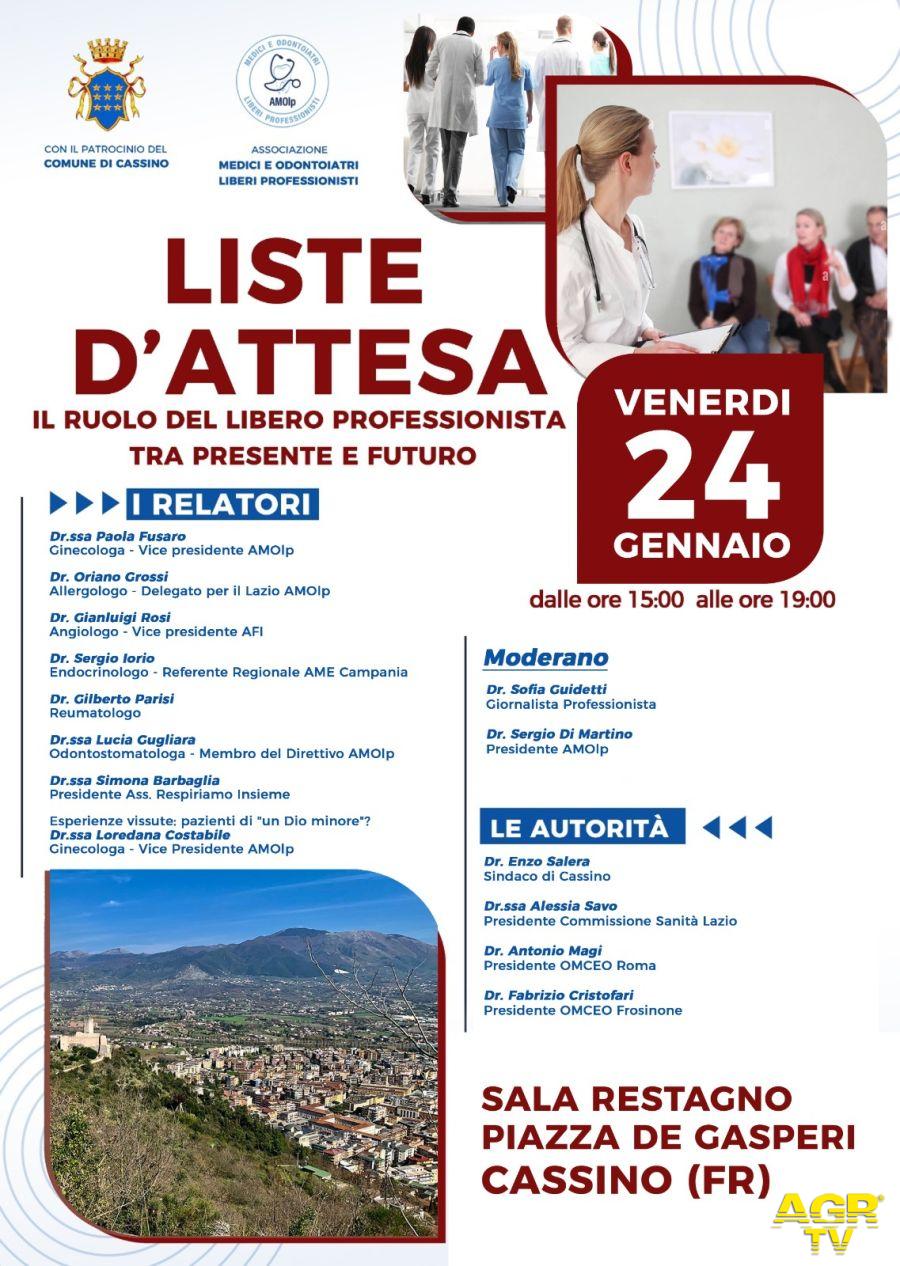 24 gennaio a Cassino, il convegno: "Liste d’attesa. Il ruolo del libero professionista tra passato e futuro"