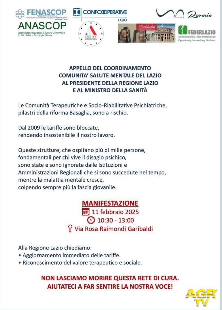 Roma, 11 febbraio, Sit-in dinanzi alla sede della regione Lazio per chiedere più fondi per la salute mentale