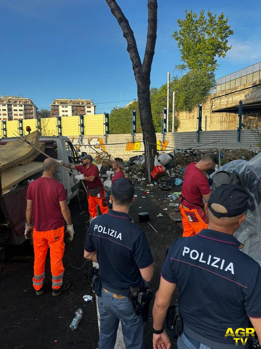 Roma, rimozione accampamenti abusivi e baracche, sei pusher arrestati, chiusi due ristoranti