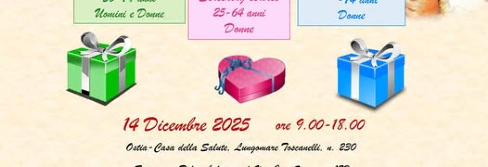 (AGR) Ostia&Fiumicino: Caro Babbo Natale, quest'anno regalami tanta salute open day il 14 dicembre (AGR) Ostia&Fiumicino: Caro Babbo Natale, quest'anno regalami tanta salute open day il 14 dicembre