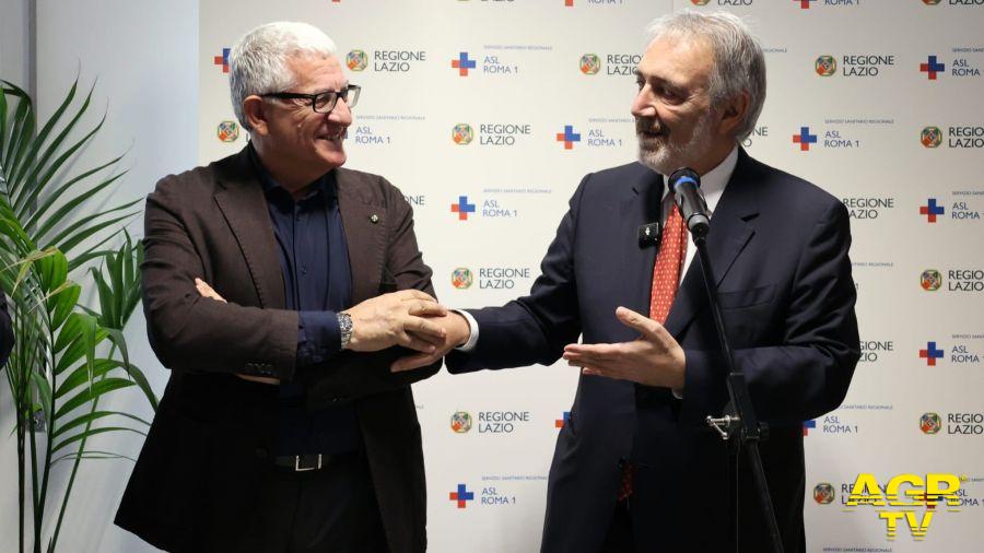 Il presidente della Regione Lazio, Francesco Rocca, e del direttore generale della ASL Roma 1 Giuseppe Quintavalle.