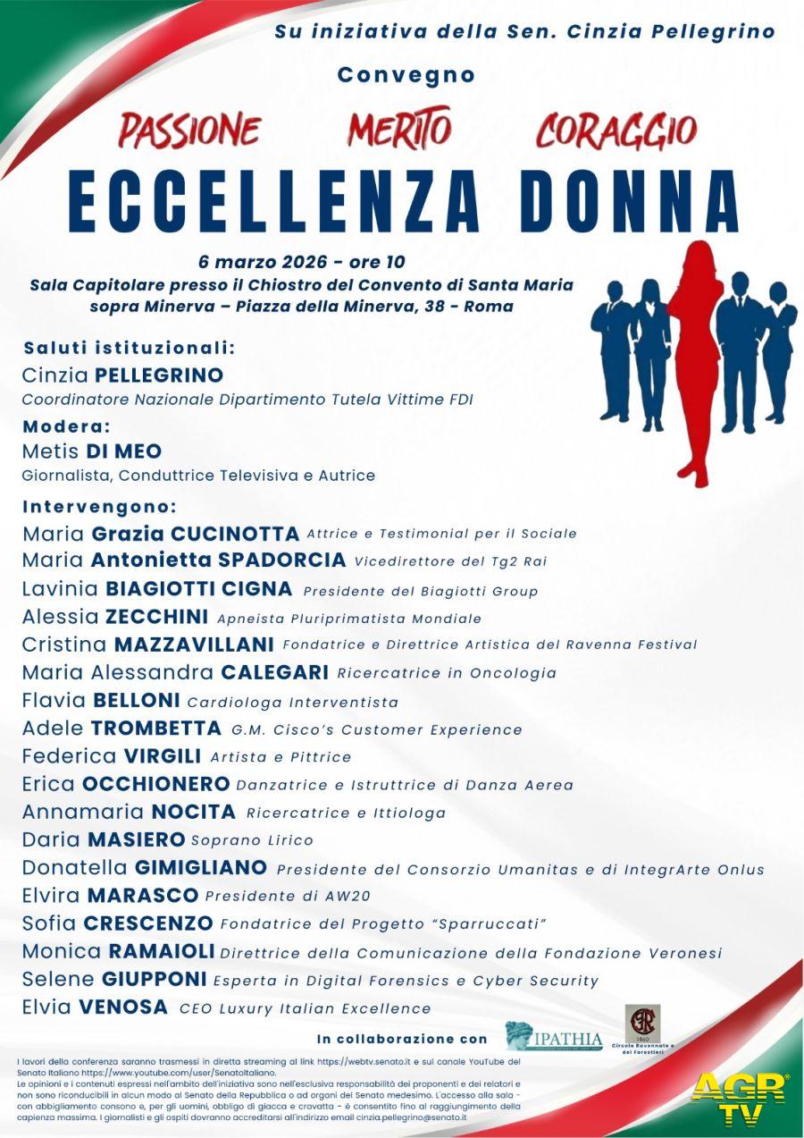 Roma, domani 6 marzo in Senato la sesta edizione del Premio “Eccellenza Donna”