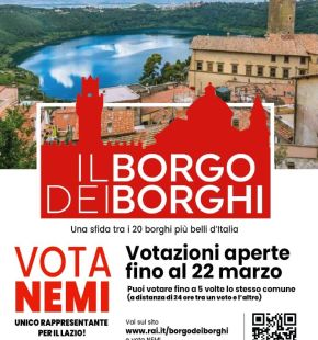 Nemi rappresenta il Lazio a “Il Borgo dei Borghi 2026” ; ultima settimana per votare”