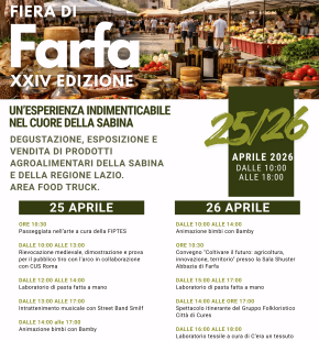 Fiera di Farfa, XXIV edizione, il 25 e 26 aprile Fiera di Farfa, XXIV edizione, il 25 e 26 aprile