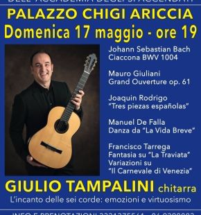 Ariccia, Giulio Tampalini con la sua chitarra a palazzo Chigi per L'Accademia degli Sfaccendati