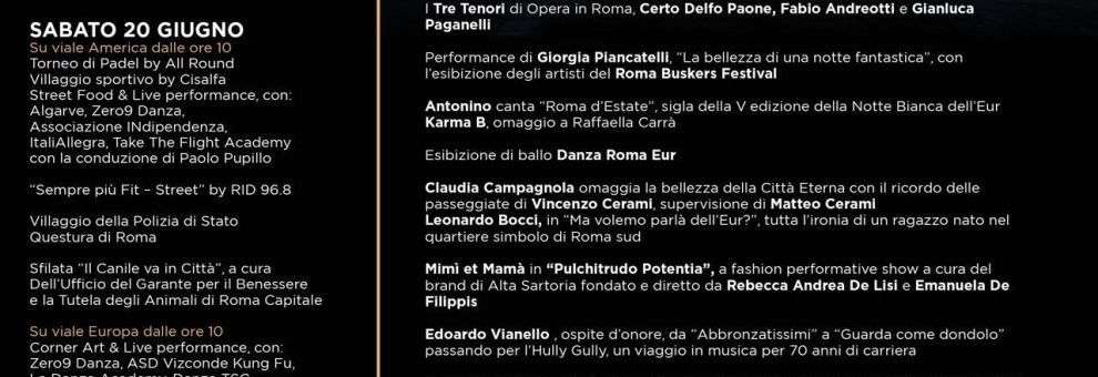 Al via la Notte Bianca dell’Eur