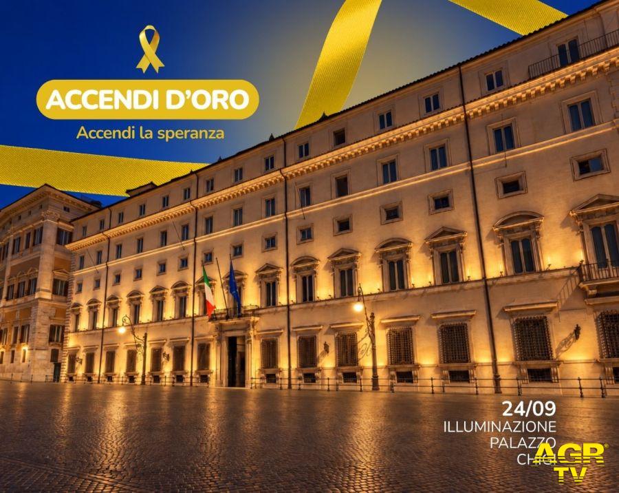 Palazzo Chigi accendi d'oro locandina contro cancro pediatrico Palazzo Chigi accendi d'oro locandina contro cancro pediatrico