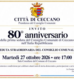 Ceccano, 80 anni e non dimostrarli....ottantennale del primo Consiglio comunale il 27 ottobre Ceccano, 80 anni e non dimostrarli....ottantennale del primo Consiglio comunale il 27 ottobre