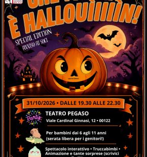 Al teatro Pegaso la festa di Halloween per i bimbi: sabato serata evento e domenica lo spettacolo